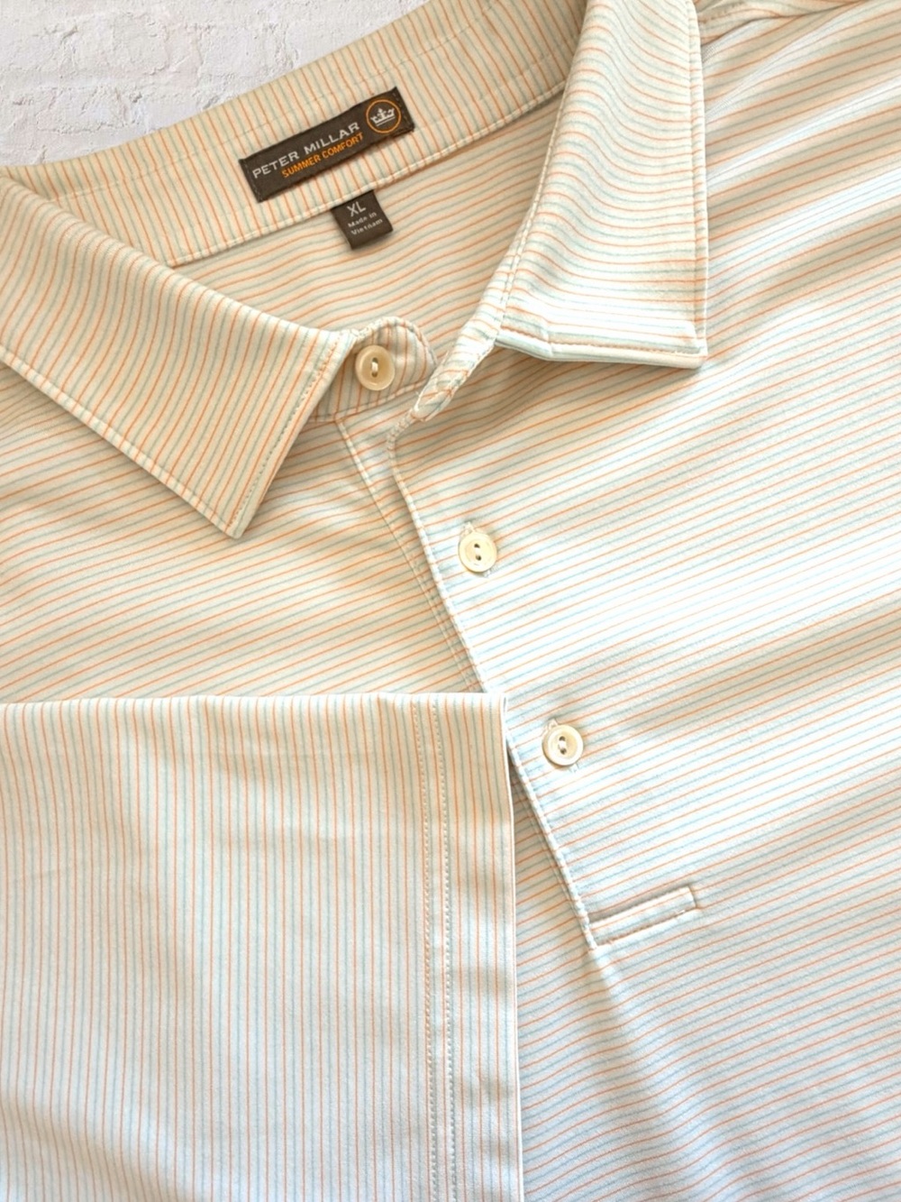 Peter Millar Summer Comfort Polo Shirt Men’s XL Cream Stripe Golf Performance